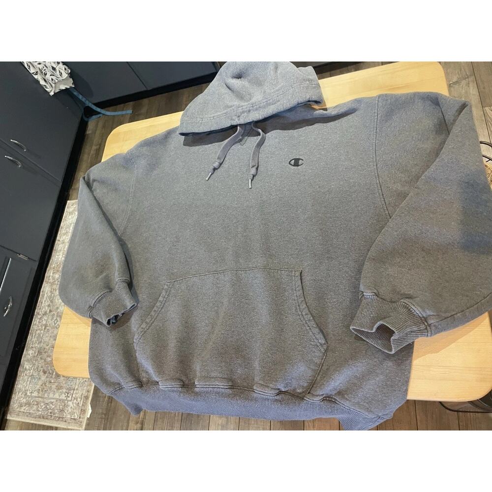 Champion PowerBlend Fleece Charcoal Pullover Hoodie Sweatshirt Mens 90s Gray L